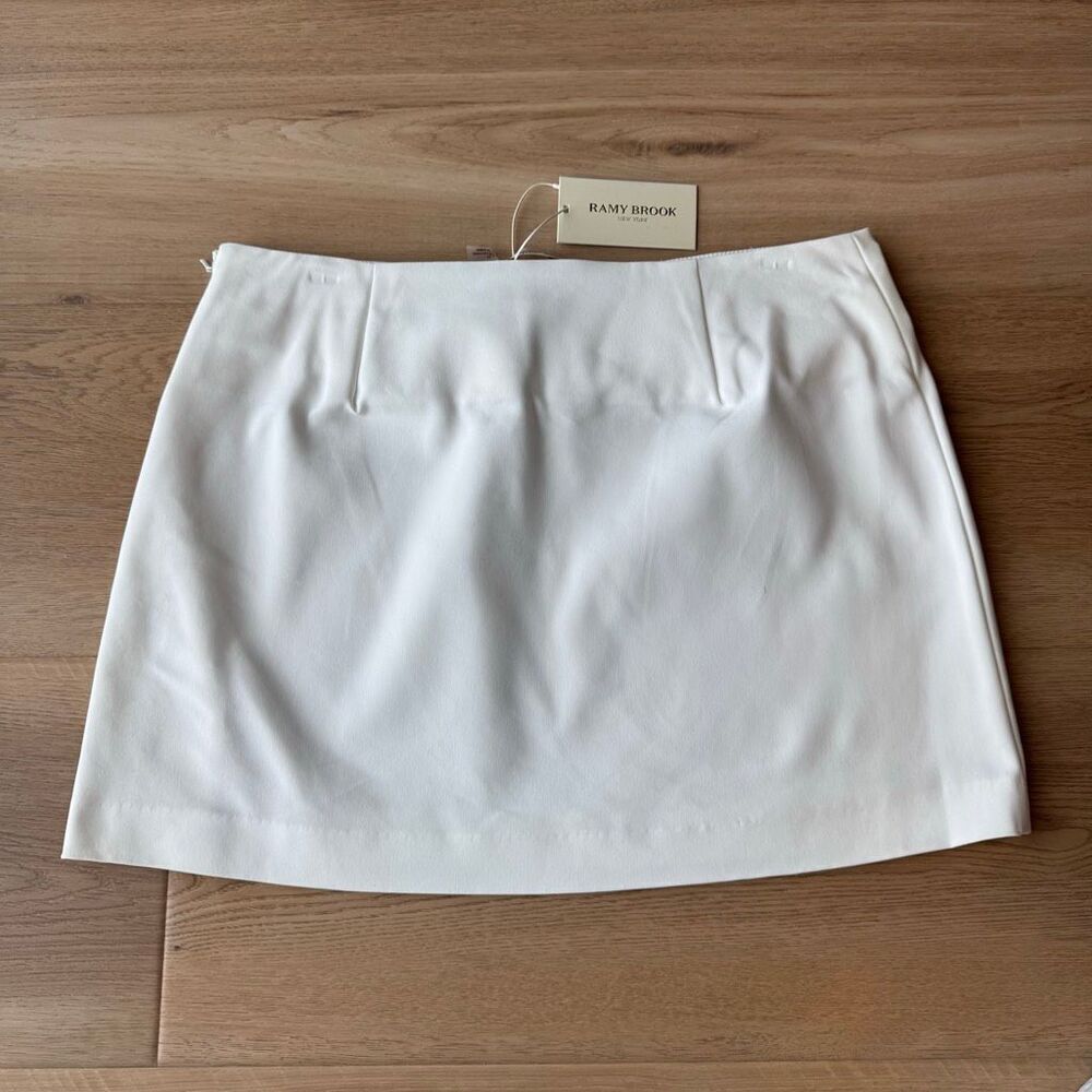 NWT Ramy Brook Jones Ivory Belted Mini Skirt 10 White High Rise Slit Date Night - Picture 6 of 7